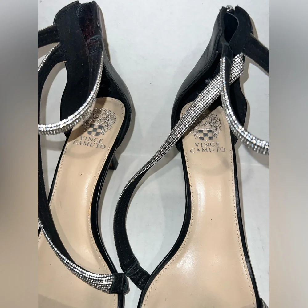 Vince Camuto Arklin Black and Silver Strappy Heels - Picture 5 of 16